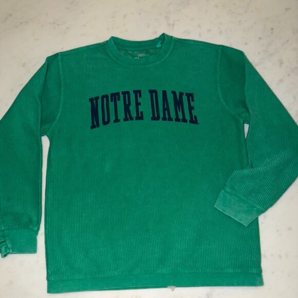 Women's Pressbox Green Notre Dame Fighting Irish Comfy Cord Sweatshirt - Picture 1 of 9